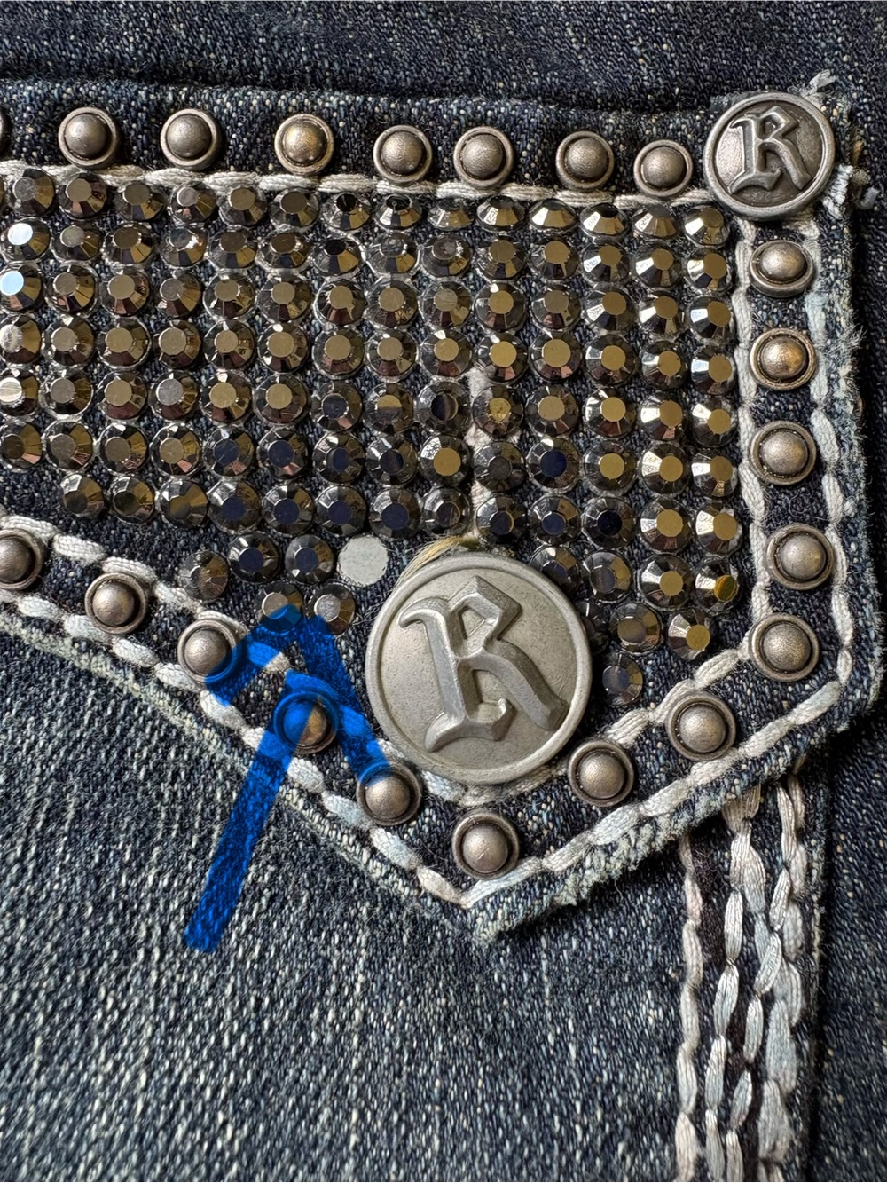 Rock & Roll Cowgirl Rhinestone Flap low rise Pocket Bootcut Jeans Size 27. - Picture 16 of 16